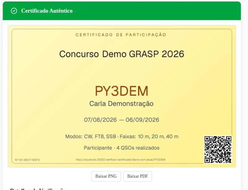 Página pública de verificação com a faixa verde "Certificado Autêntico" e o certificado abaixo