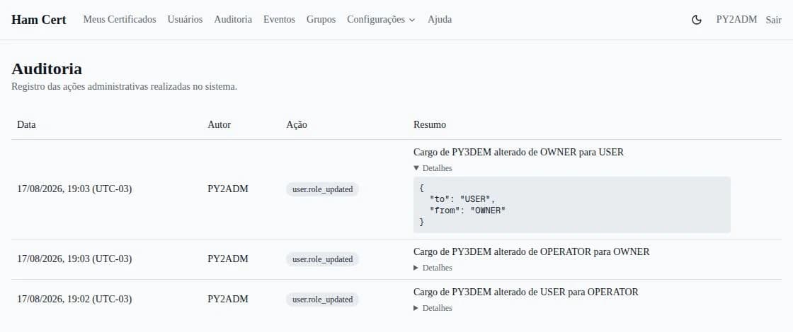 Registro de auditoria expandido mostrando os detalhes em JSON